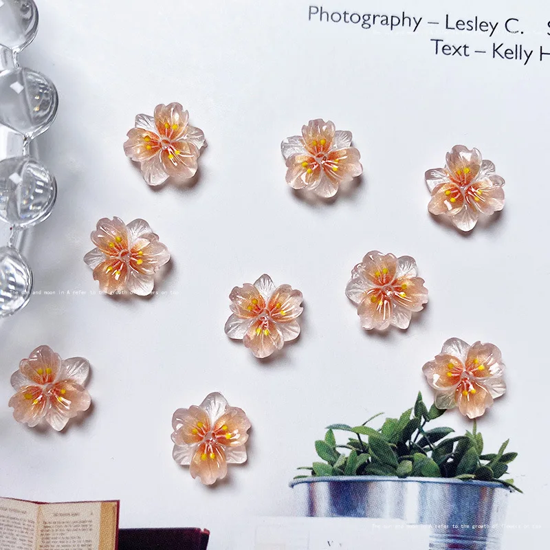 10pcs Exquisite Ice Transparent Flower Resin Nail Art Charms Colorful Petal Nail Decorations Rhinestones DIY Jewelry Accessories