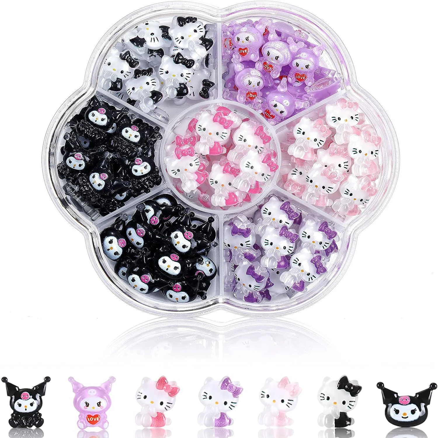 70PCS/50PCS Sanrio Hello Kitty Kawaii Cartoon Kuromi Nail Art Charms Kit 3D Nail Rhinestone Gems for Manicure Nails Art Deco Y2K