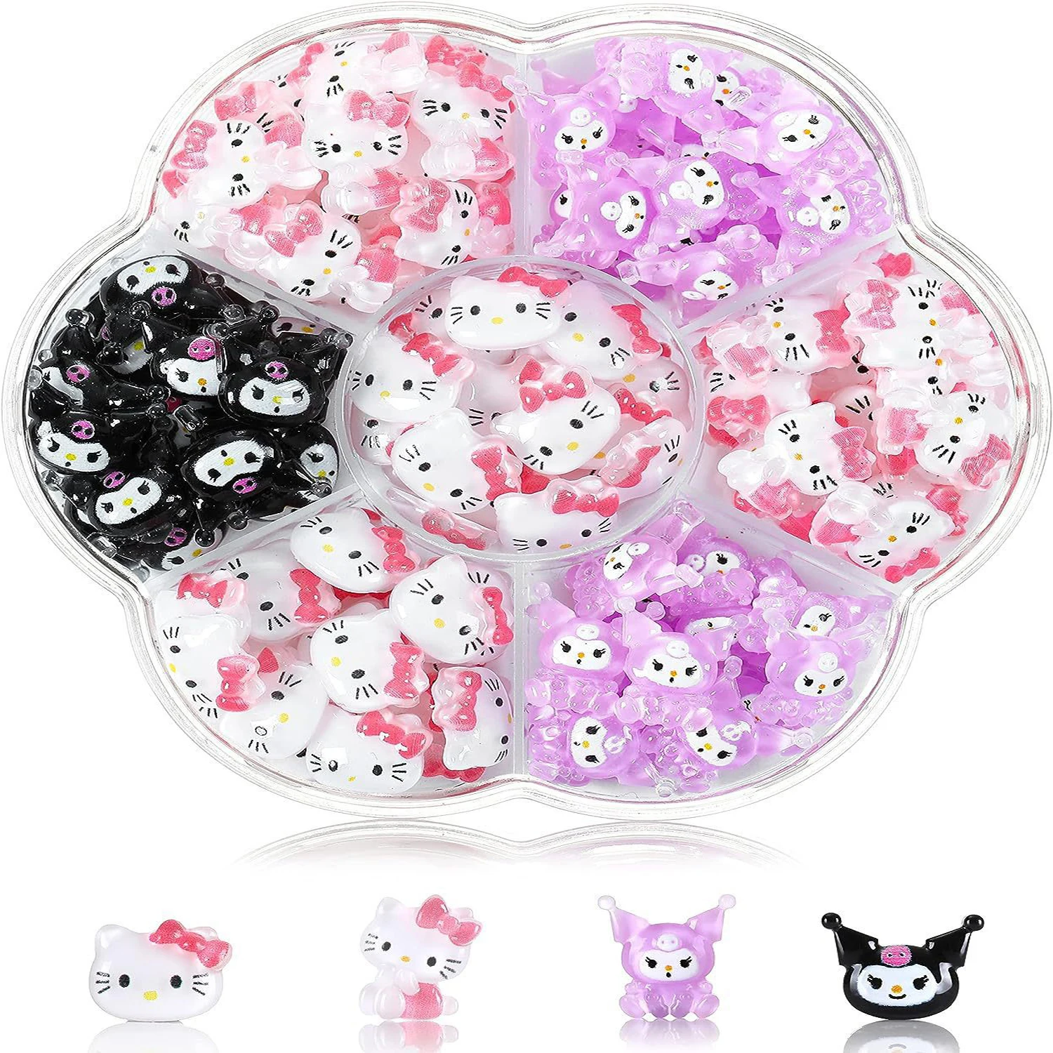 70PCS/50PCS Sanrio Hello Kitty Kawaii Cartoon Kuromi Nail Art Charms Kit 3D Nail Rhinestone Gems for Manicure Nails Art Deco Y2K