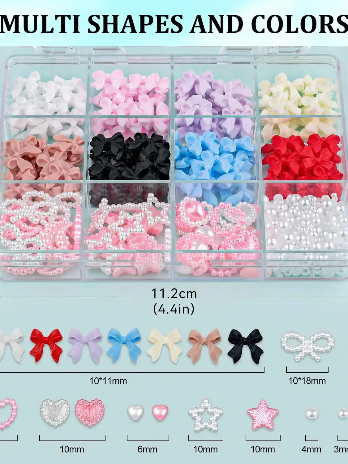 12grid/box Mixed Bow Ribbon Nail Art Resin Charms Five-petal Flower Hollowed Out Pearl Set Jewelry DIY Nail Art Accessories *##