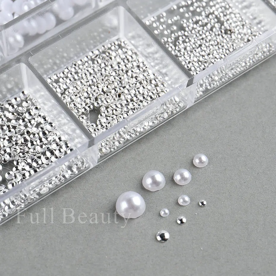 White Pearls For Nails Caviar Bead Nail Art Charms Decor Half Shape Design 3D Crystals Rhinestones Manicure Accessories LA2070