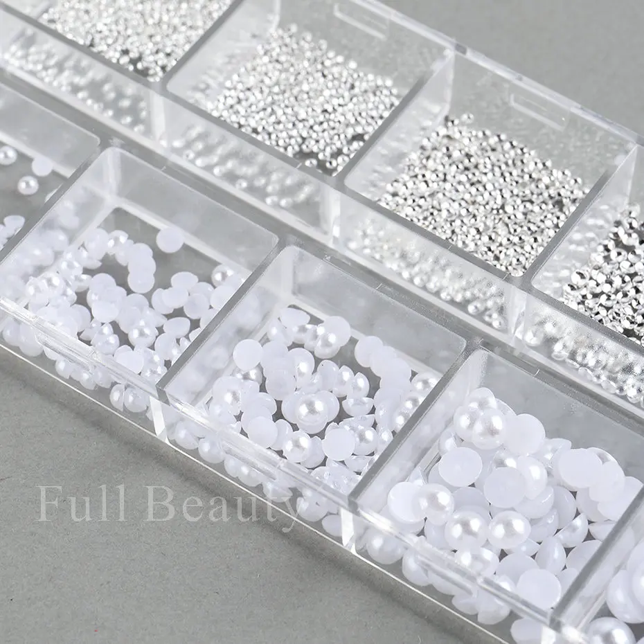 White Pearls For Nails Caviar Bead Nail Art Charms Decor Half Shape Design 3D Crystals Rhinestones Manicure Accessories LA2070