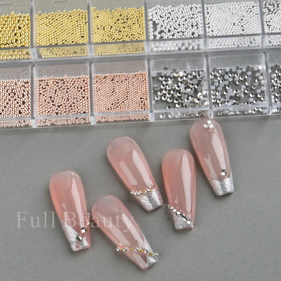 White Pearls For Nails Caviar Bead Nail Art Charms Decor Half Shape Design 3D Crystals Rhinestones Manicure Accessories LA2070