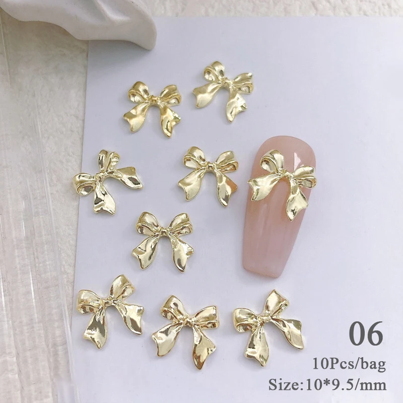 10pcs 3D Silver Gold Butterfly Jewelry Nail Art Studs Fashion Women Nail Charms Bowknot Heart Nail Rhinestones Manicure Decorate