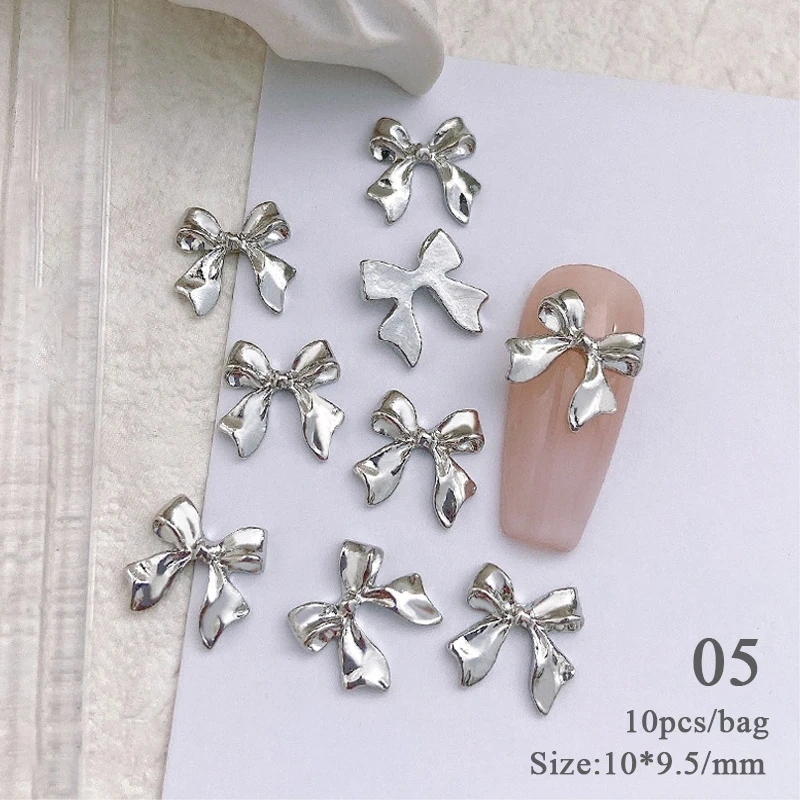 10pcs 3D Silver Gold Butterfly Jewelry Nail Art Studs Fashion Women Nail Charms Bowknot Heart Nail Rhinestones Manicure Decorate