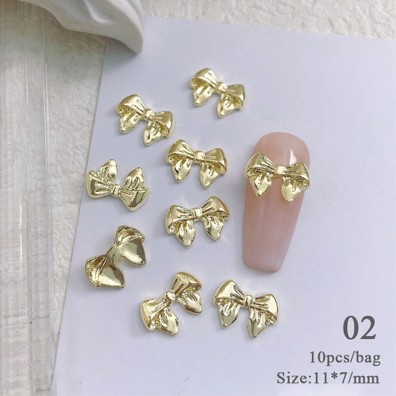 10pcs 3D Silver Gold Butterfly Jewelry Nail Art Studs Fashion Women Nail Charms Bowknot Heart Nail Rhinestones Manicure Decorate