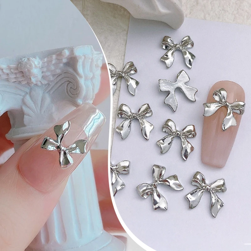 10pcs 3D Silver Gold Butterfly Jewelry Nail Art Studs Fashion Women Nail Charms Bowknot Heart Nail Rhinestones Manicure Decorate