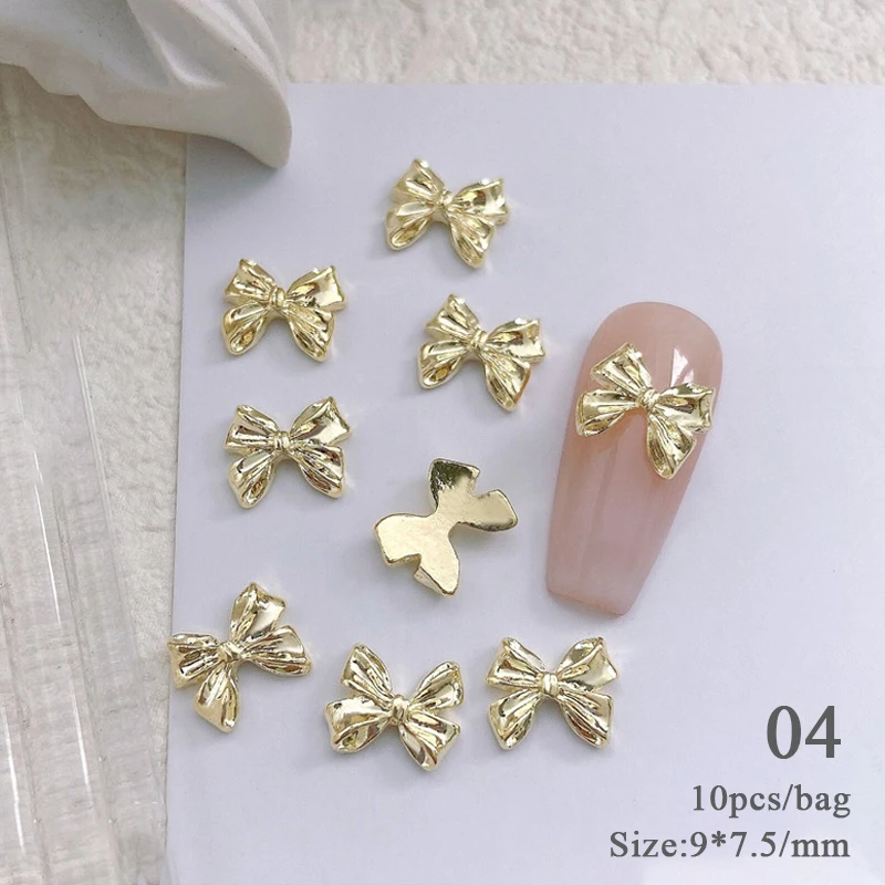 10pcs 3D Silver Gold Butterfly Jewelry Nail Art Studs Fashion Women Nail Charms Bowknot Heart Nail Rhinestones Manicure Decorate