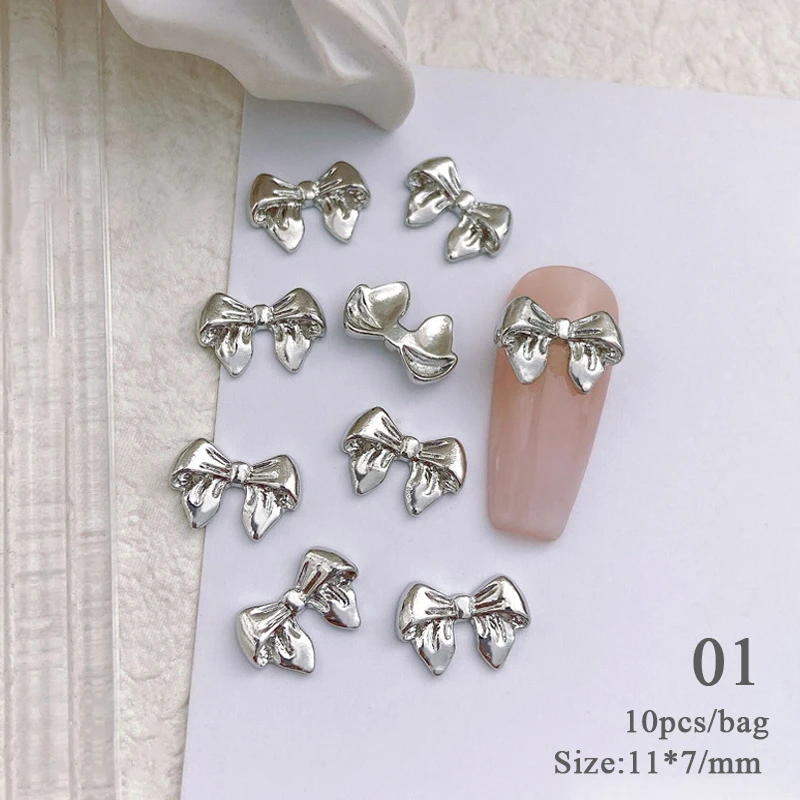 10pcs 3D Silver Gold Butterfly Jewelry Nail Art Studs Fashion Women Nail Charms Bowknot Heart Nail Rhinestones Manicure Decorate