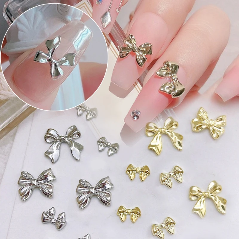 10pcs 3D Silver Gold Butterfly Jewelry Nail Art Studs Fashion Women Nail Charms Bowknot Heart Nail Rhinestones Manicure Decorate