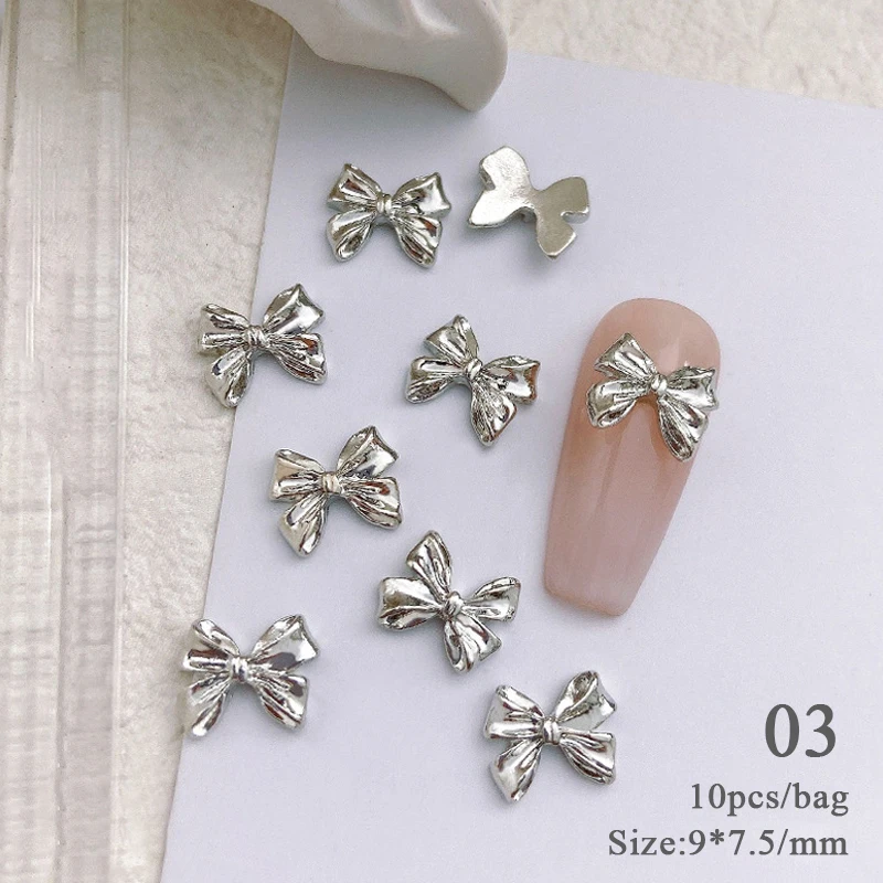 10pcs 3D Silver Gold Butterfly Jewelry Nail Art Studs Fashion Women Nail Charms Bowknot Heart Nail Rhinestones Manicure Decorate