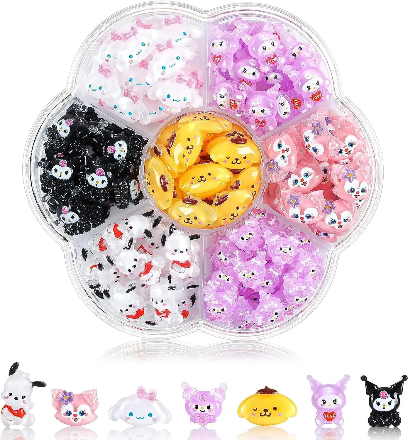 70PCs Kawaii Nail Art Charms canvas MINISO Sanrioed Hello Kitty Kuromi Nail Rhinestone Gems For Manicure DIY Crafts