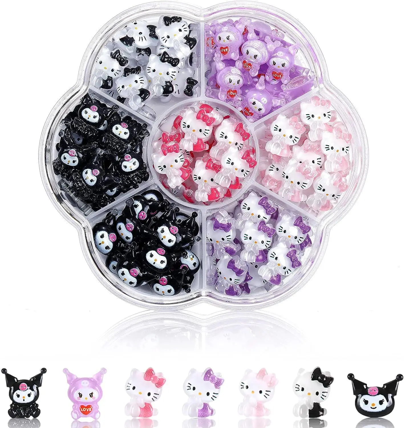 70PCs Kawaii Nail Art Charms canvas MINISO Sanrioed Hello Kitty Kuromi Nail Rhinestone Gems For Manicure DIY Crafts