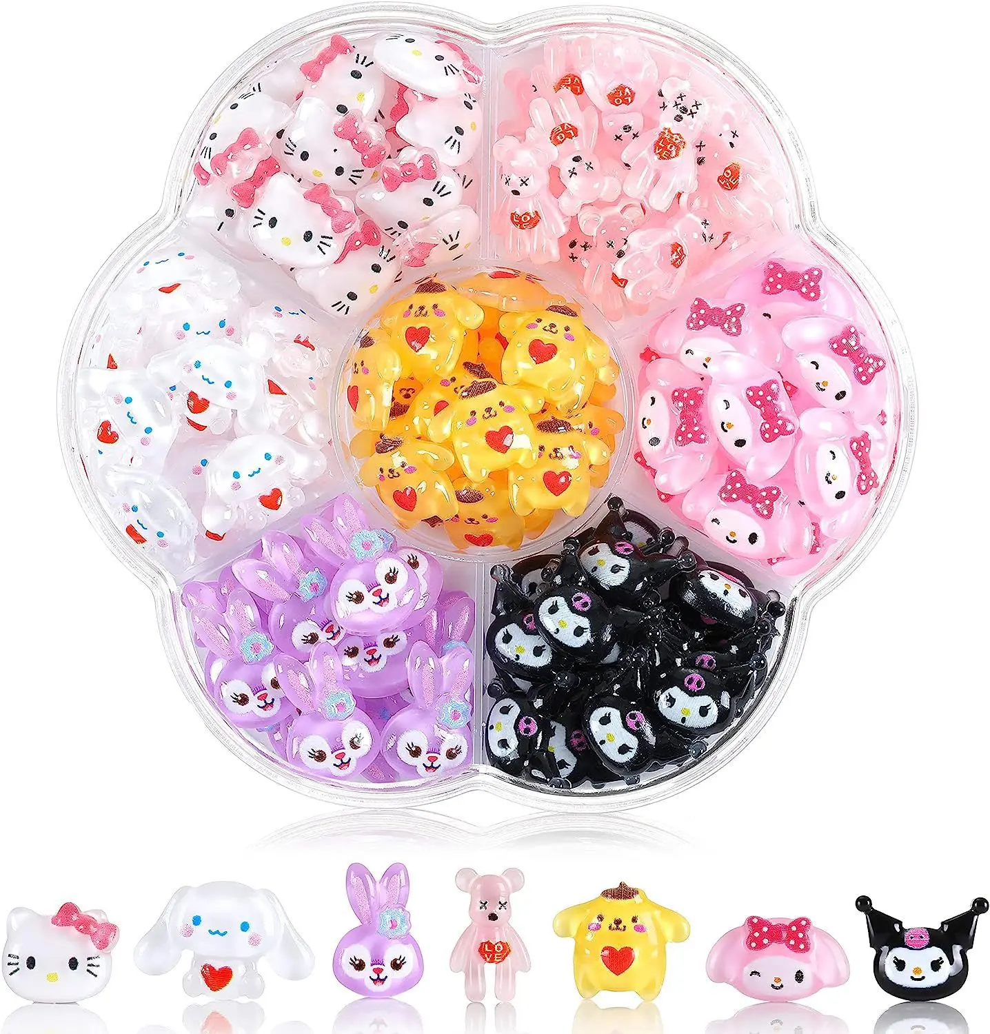 70PCs Kawaii Nail Art Charms canvas MINISO Sanrioed Hello Kitty Kuromi Nail Rhinestone Gems For Manicure DIY Crafts