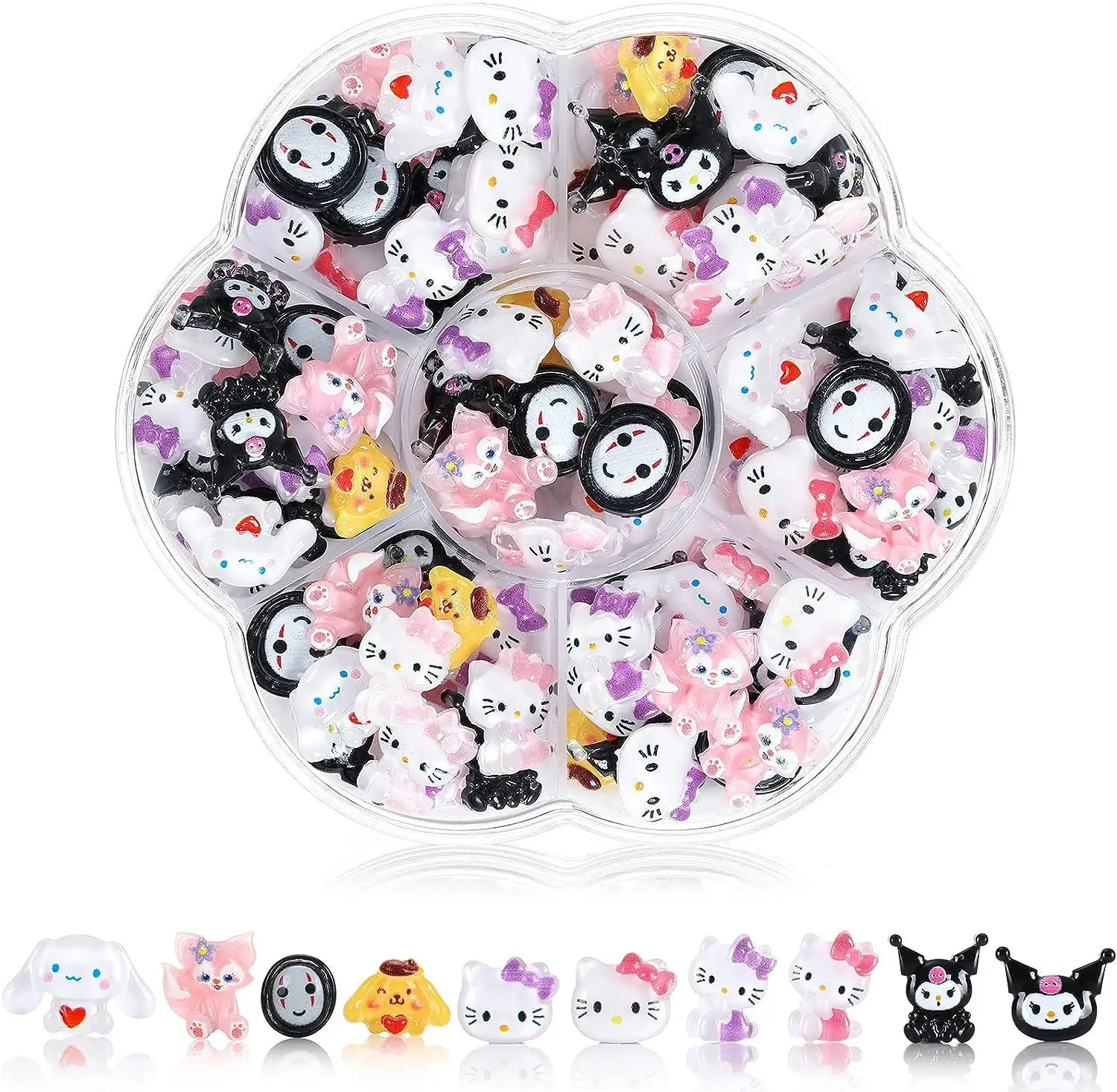 70PCs Kawaii Nail Art Charms canvas MINISO Sanrioed Hello Kitty Kuromi Nail Rhinestone Gems For Manicure DIY Crafts