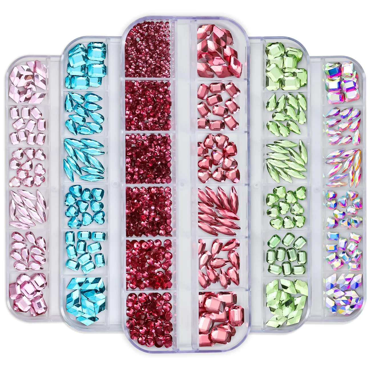 Hot Selling 12 Grids Nail Art Rhinestones Jewelry Set Multi-shapes Colorful Flatback Nail Charms Diamonds 3D Nails Accessories