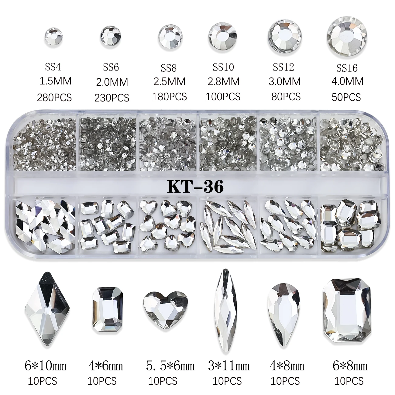 Hot Selling 12 Grids Nail Art Rhinestones Jewelry Set Multi-shapes Colorful Flatback Nail Charms Diamonds 3D Nails Accessories