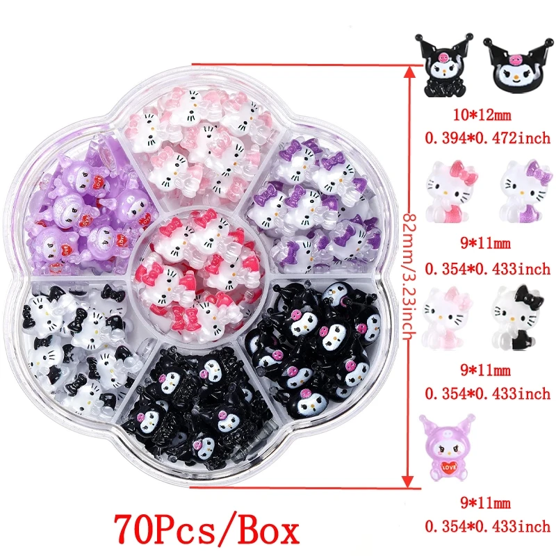 Sanrio Nail Charms Hello Kitty Design Nail Art Diy Mini Rhinestones Flatback Charms Crafts Stones for Manicure Nail Charms 70PCS