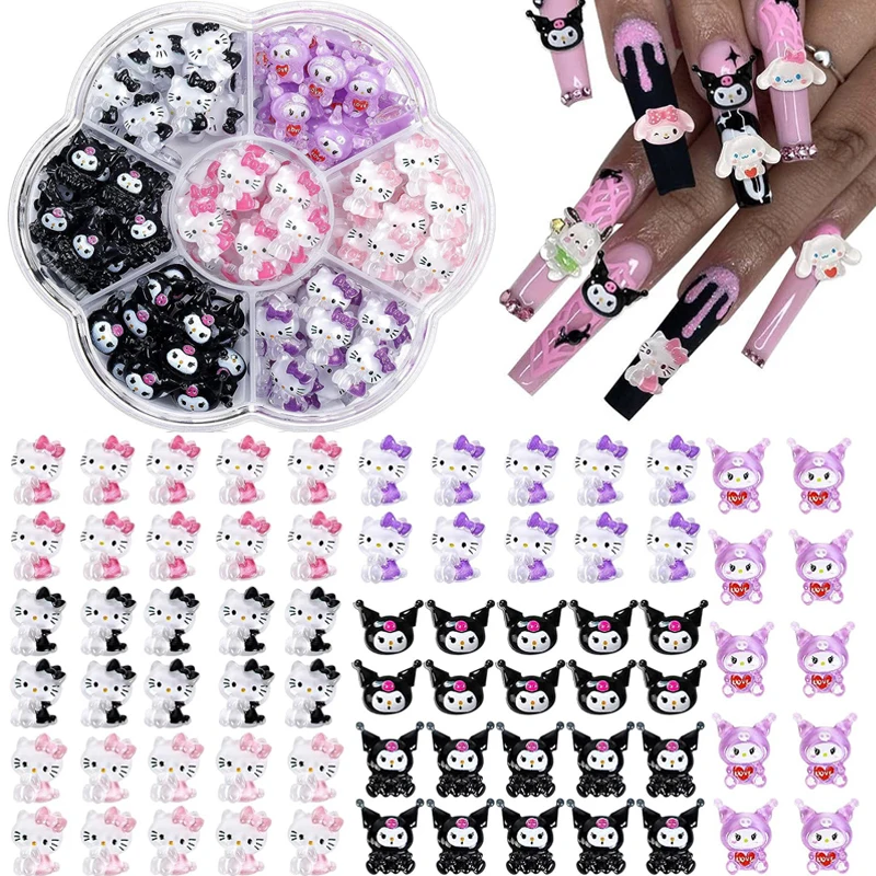 Sanrio Nail Charms Hello Kitty Design Nail Art Diy Mini Rhinestones Flatback Charms Crafts Stones for Manicure Nail Charms 70PCS