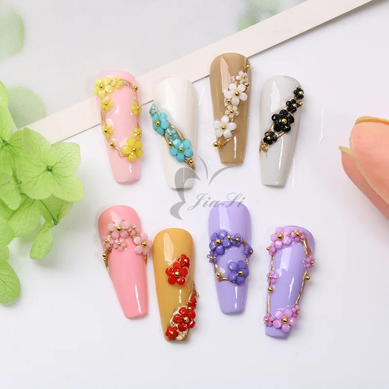 12 Colors 3D Flower Nail Charms with Silver/Gold Caviar Beads Nail Art Accessories for Women and Girls DIY Design