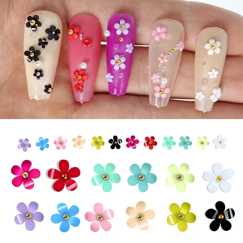 12 Colors 3D Flower Nail Charms with Silver/Gold Caviar Beads Nail Art Accessories for Women and Girls DIY Design