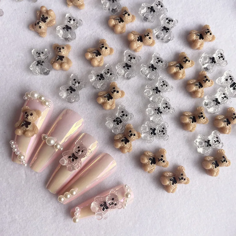 10Pcs Nail Art Bear Shaped Nail Charms Cute Nail Art Decorations Jewelry Rhinestone Accessories Manicure Diy Nails Art Tools