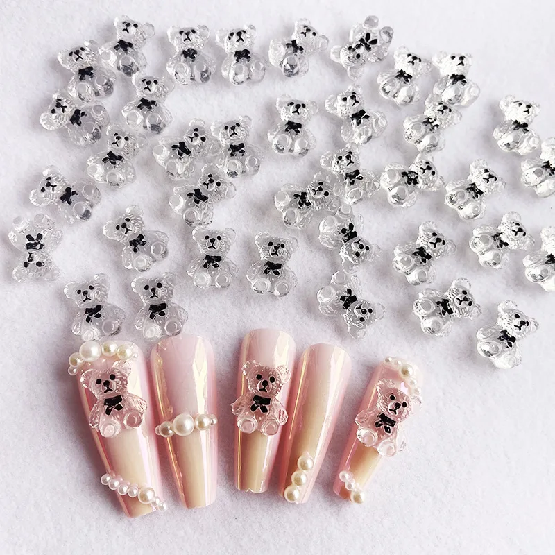 10Pcs Nail Art Bear Shaped Nail Charms Cute Nail Art Decorations Jewelry Rhinestone Accessories Manicure Diy Nails Art Tools