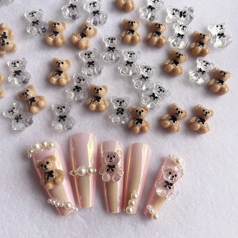 10Pcs Nail Art Bear Shaped Nail Charms Cute Nail Art Decorations Jewelry Rhinestone Accessories Manicure Diy Nails Art Tools