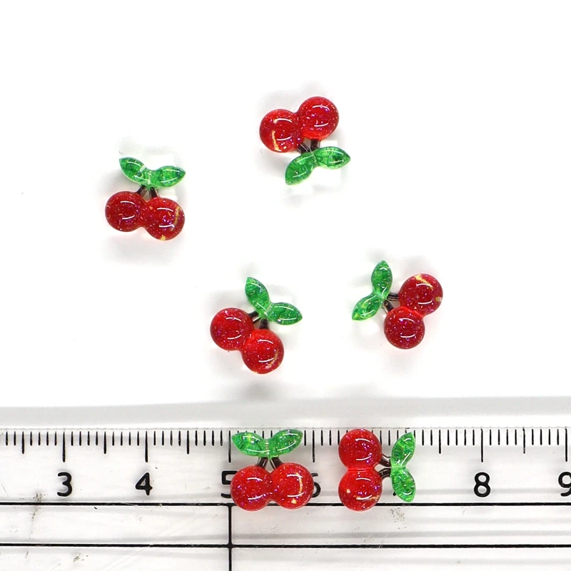 50Pcs Summer Kawaii 9mm Resin Mini Cherry Fruit Cabochon Ornament Jewelry Charms Nail Art Decoration Flatback Manicure Parts