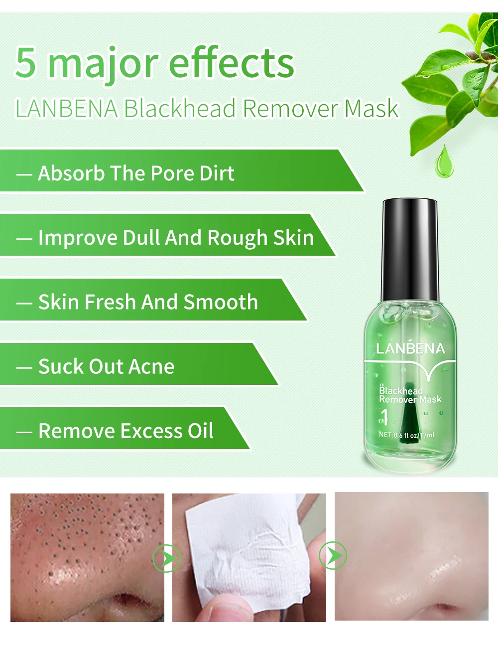 LANBENA Blackhead Remover Mask Serum Shrink Pores Acne Treatment Essence Deep Cleaning Purifying Smooth Skin Care Beauty 100pcs