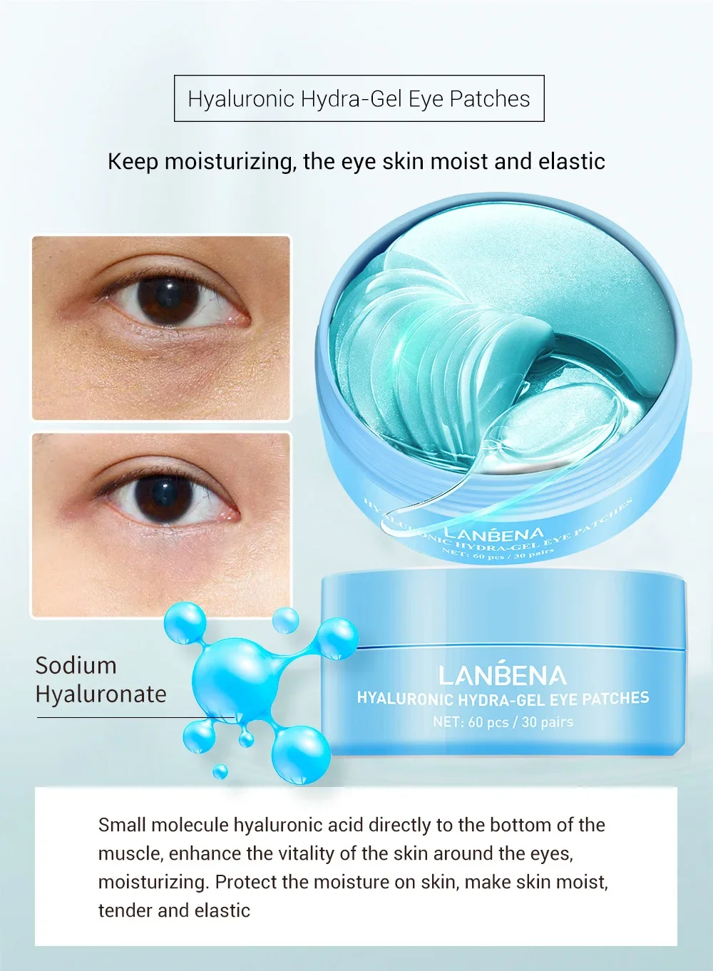 LANBENA Collagen Eye Patch Moisturizing Anti-aging Dark Circle Facial Mask ​Vitamin C Hyaluronic Retinol Eye Mask 60 Patches