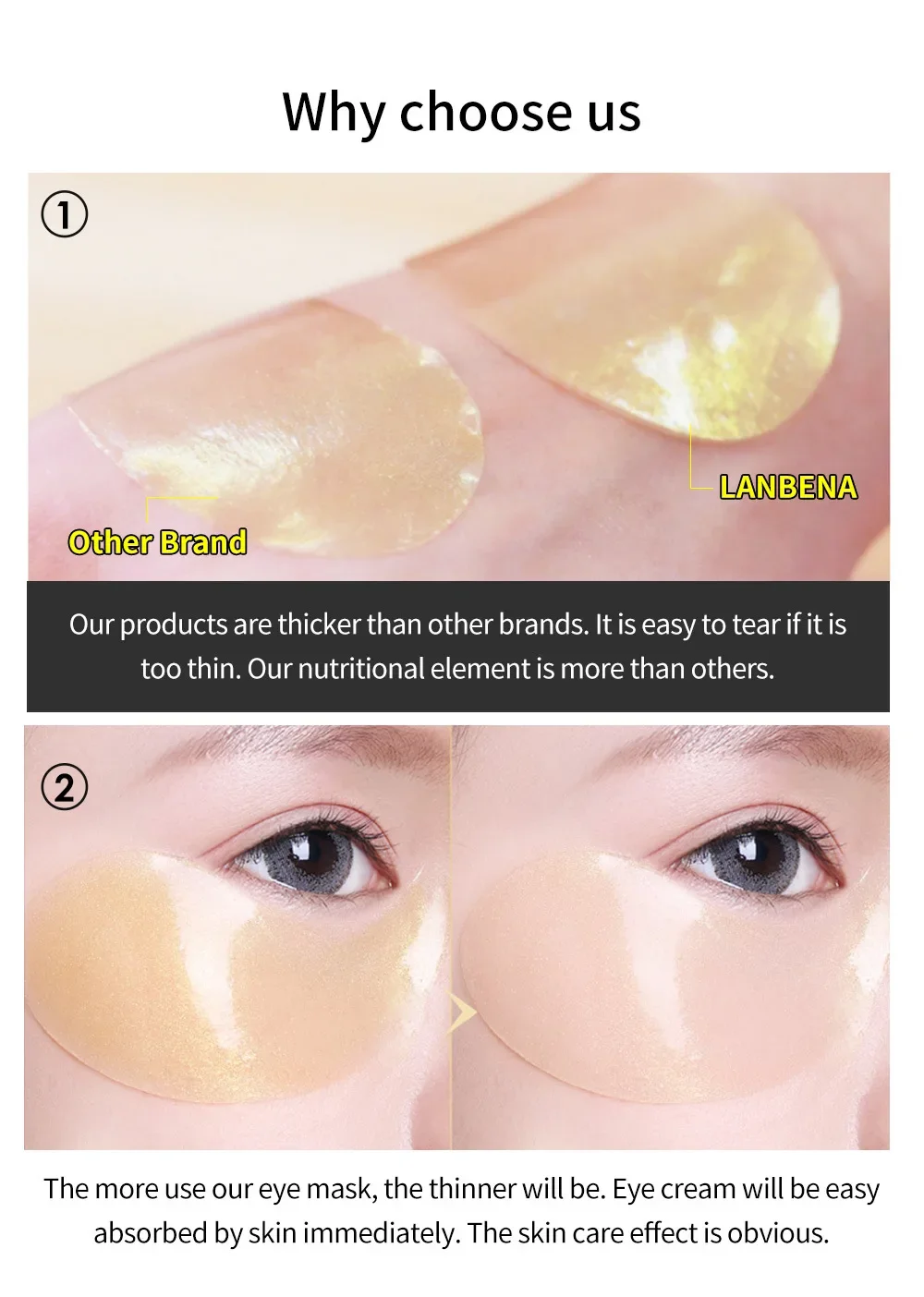 LANBENA Collagen Eye Patch Moisturizing Anti-aging Dark Circle Facial Mask ​Vitamin C Hyaluronic Retinol Eye Mask 60 Patches