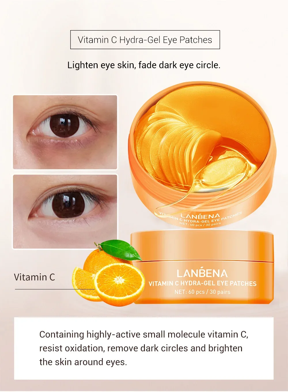 LANBENA Collagen Eye Patch Moisturizing Anti-aging Dark Circle Facial Mask ​Vitamin C Hyaluronic Retinol Eye Mask 60 Patches