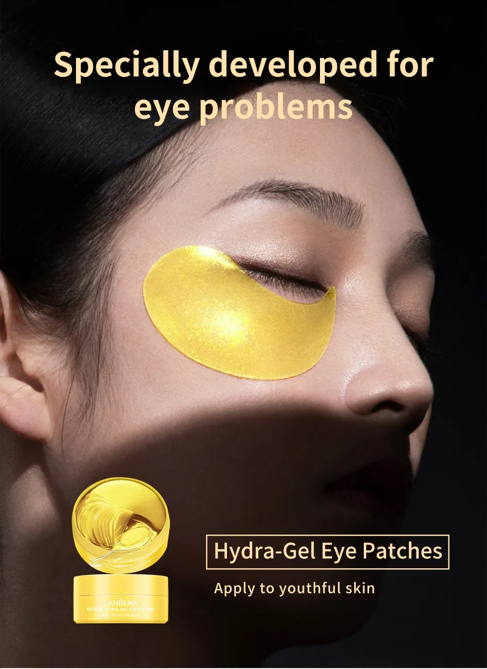 LANBENA Collagen Eye Patch Moisturizing Anti-aging Dark Circle Facial Mask ​Vitamin C Hyaluronic Retinol Eye Mask 60 Patches