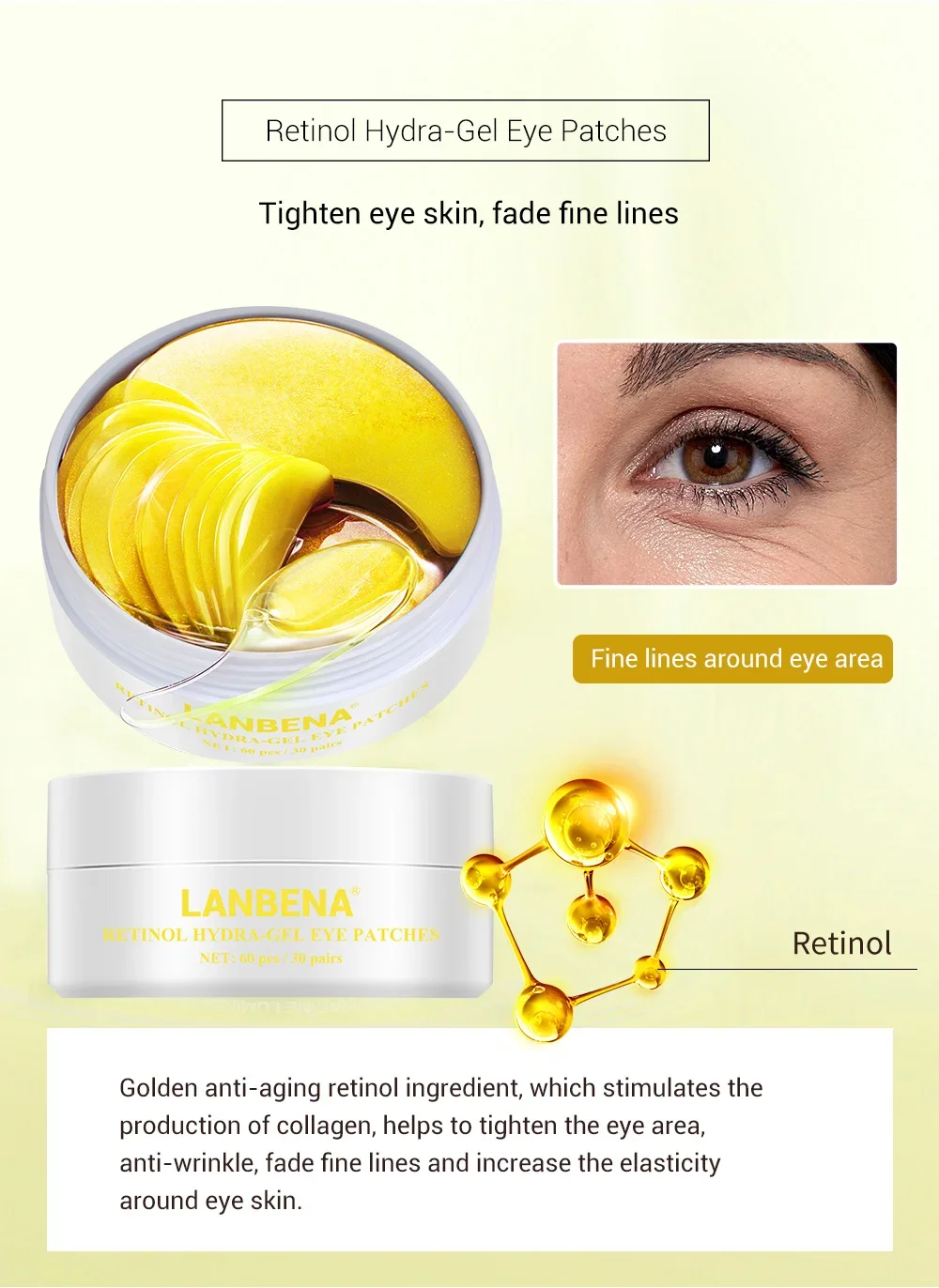 LANBENA Eye Mask Collagen Eye Patch Skin Care Anti Aging Moisturizing Hyaluronic Acid Gel Retinol Remove Dark Circles Eye Bag