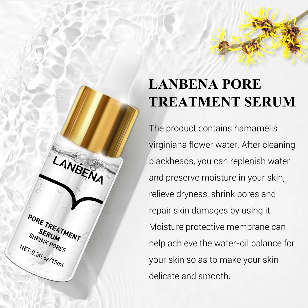 LANBENA 15ml Pore Treatment Serum Shrink Pores Repair Skin Damage Moisturizing Oil-Control Smooth Essence Face Serum Skin Care