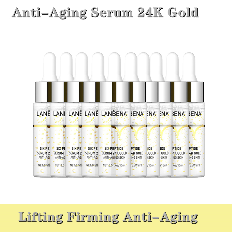 LANBENA Anti-Aging Serum 24K Gold Six Peptides Facial Essence Firming Skin Wrinkle RepairWhitening MoisturizingFaceSik Care10PCS