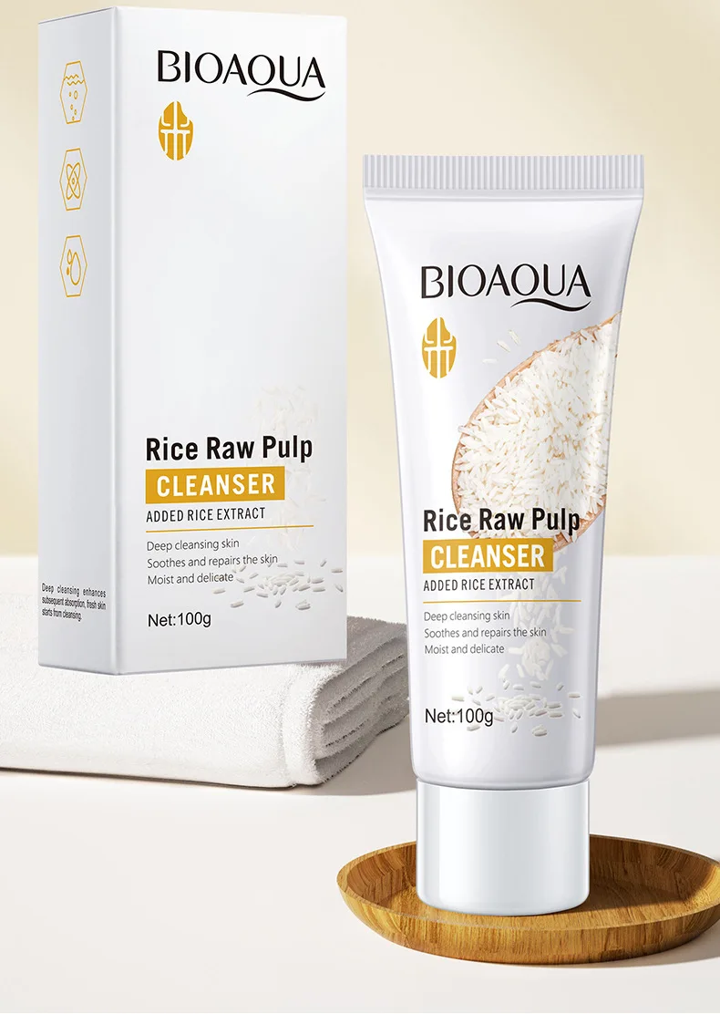 BIOAQUA Rice Raw Pulp Facial Cleanser Face Wash Foam skincare Moisturizing Skin Brightening Rejuvenation Face Cleanser Skin Care