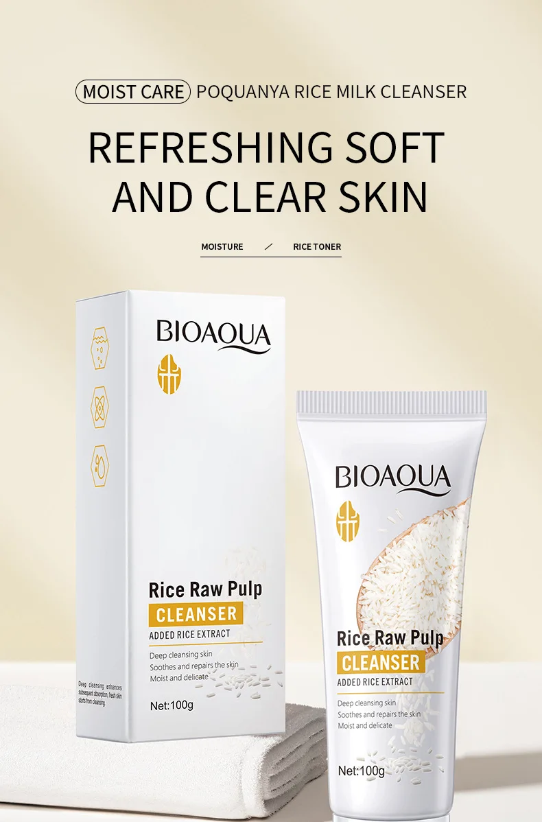 BIOAQUA Rice Raw Pulp Facial Cleanser Face Wash Foam skincare Moisturizing Skin Brightening Rejuvenation Face Cleanser Skin Care