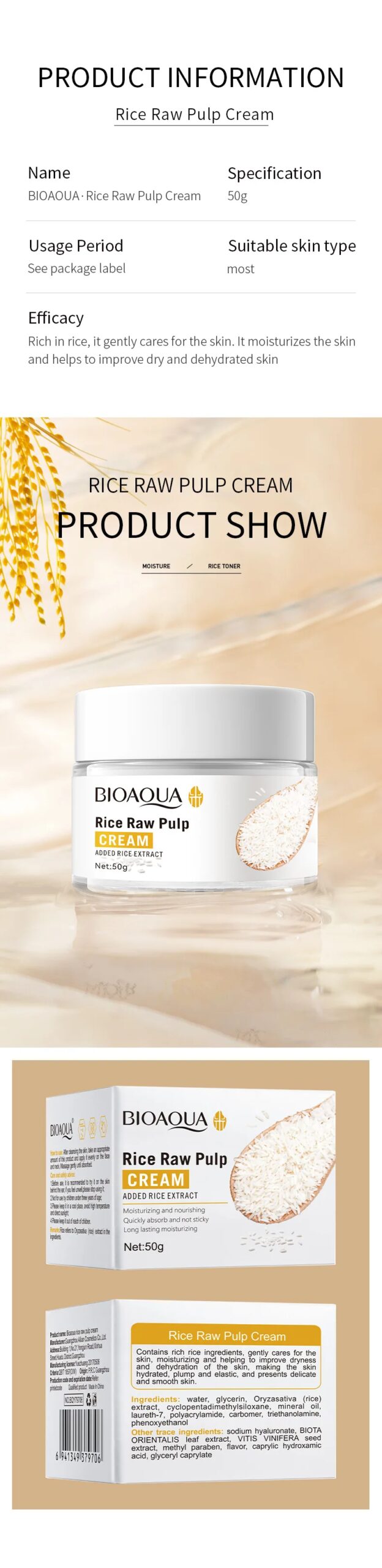 BIOAQUA White Rice Brightening Face Cream Moisturizing Hyaluronic Acid Essence Moisturizing Firming Facial Cream Skin Care