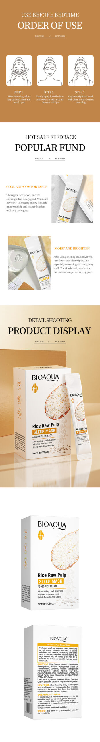 Bioaqua Rice Puree Rejuvenating Moisturizing Sleep Mask Brightening Reduce Face Fine Lines Facial Skincare