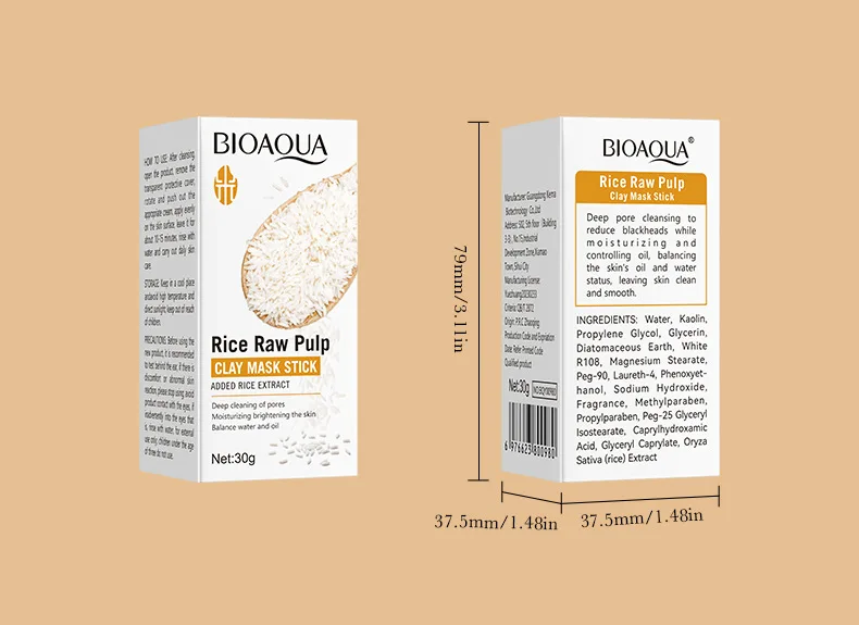 BIOAQUA White Rice Face Mask Stick Mud Facial Masks Moisturizing Blackhead Removal Firming Clay Mask Face Skin Care Products