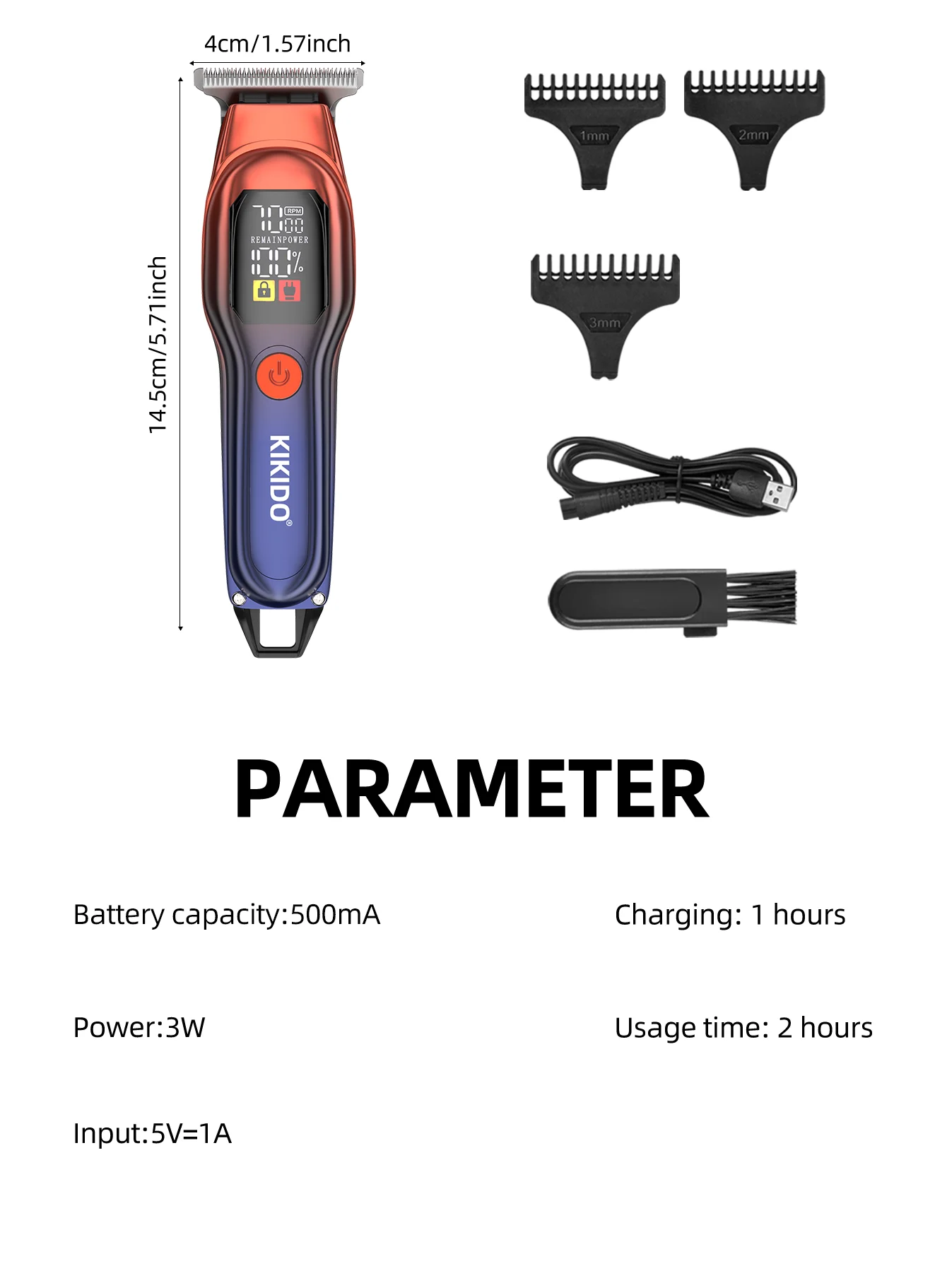 KIKIDO KK-A2 Rechargeable Professional Hair Clippers,Low Noise Hair Clippers with Auxiliary Light Hair Trimmer Kit