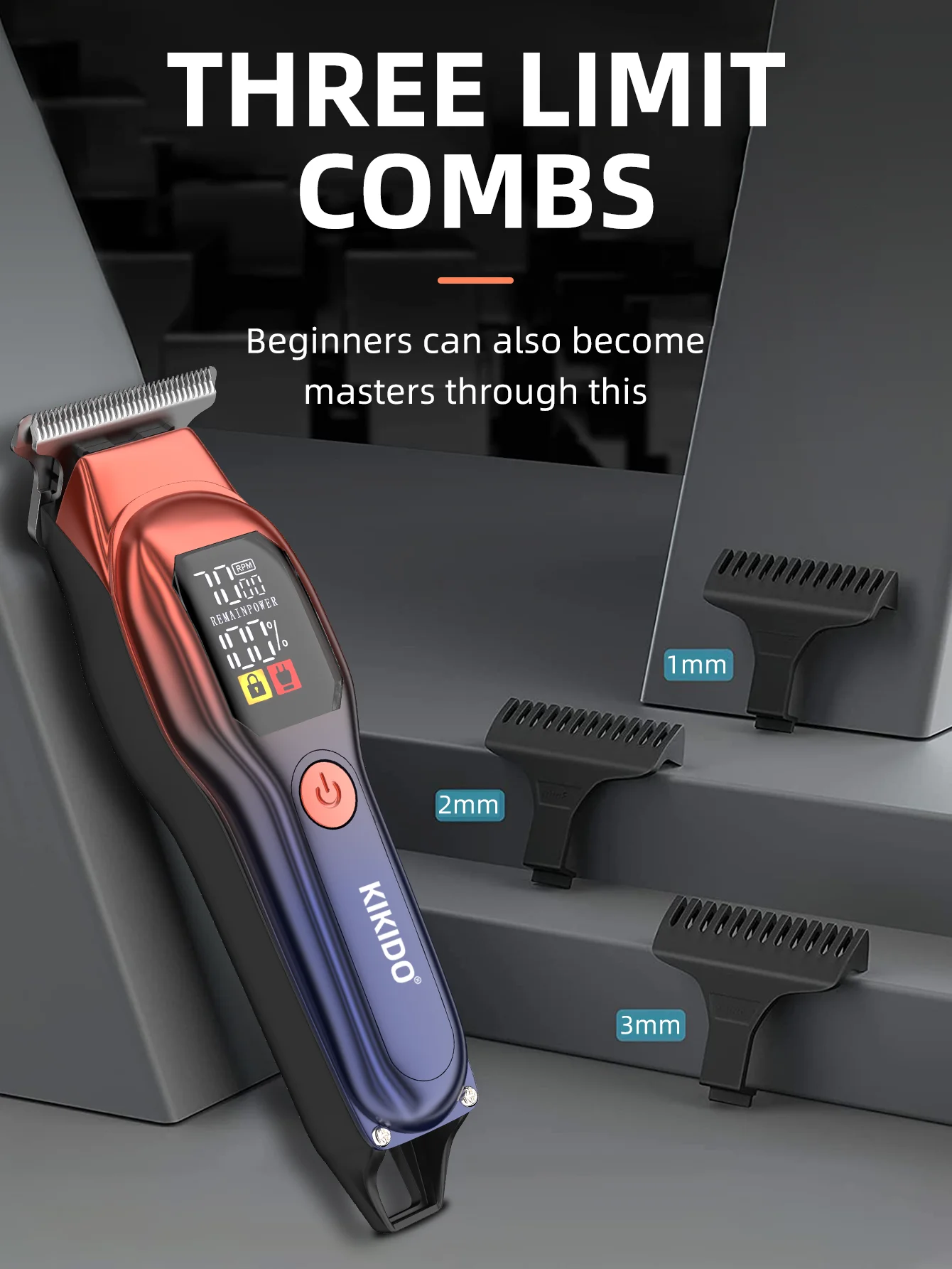 KIKIDO KK-A2 Rechargeable Professional Hair Clippers,Low Noise Hair Clippers with Auxiliary Light Hair Trimmer Kit