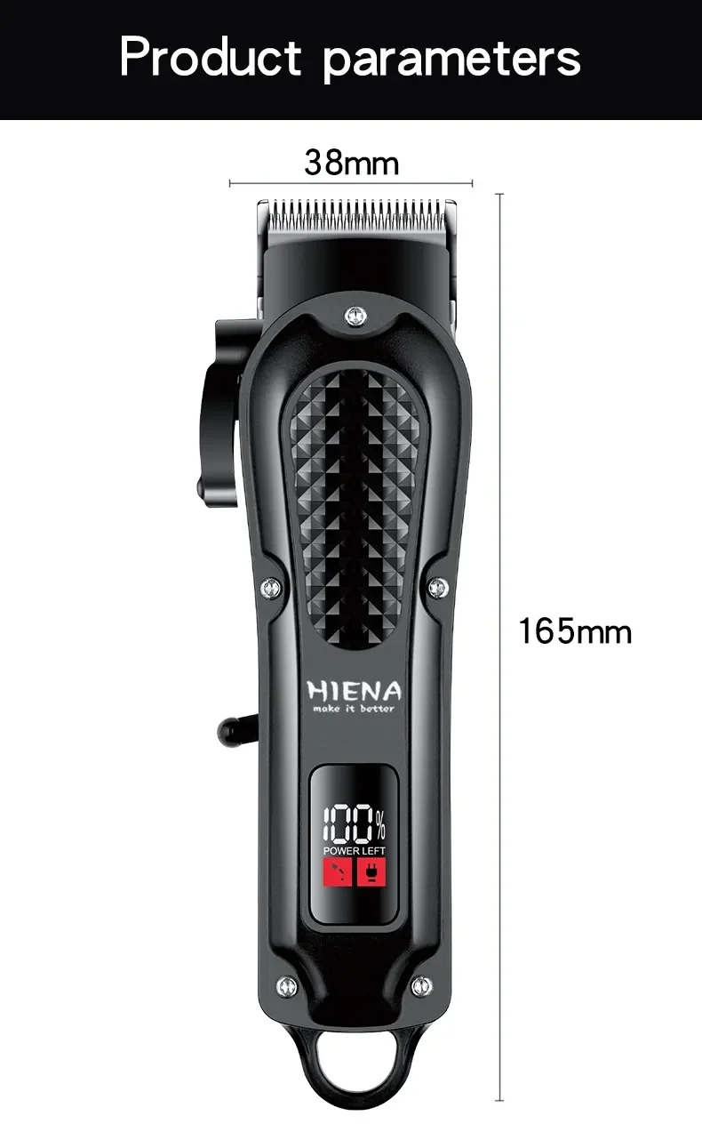 Hiena HYN-212 Electric Hair Clipper UBS Rechargeable Cordless Beard Trimmer Men Powerful Electric Hair Clipper Trimming Tool