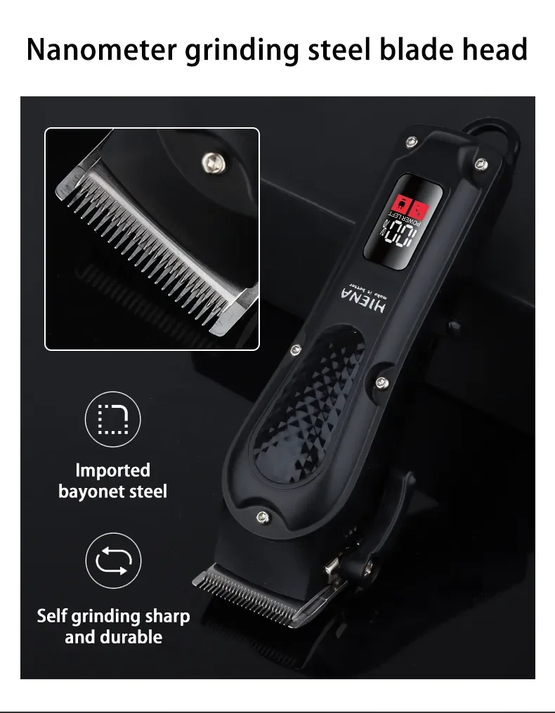 Hiena HYN-212 Electric Hair Clipper UBS Rechargeable Cordless Beard Trimmer Men Powerful Electric Hair Clipper Trimming Tool