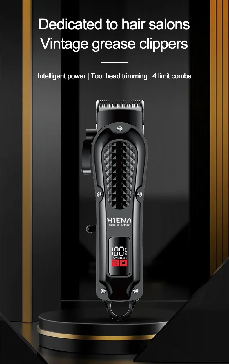 Hiena HYN-212 Electric Hair Clipper UBS Rechargeable Cordless Beard Trimmer Men Powerful Electric Hair Clipper Trimming Tool