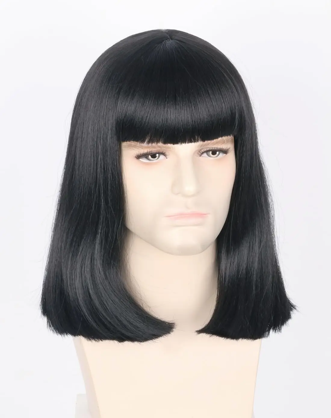 Unisex Black Wig with Bangs Short Straight Halloween Cosplay Costume Party Wigs Lord Farquaad wig