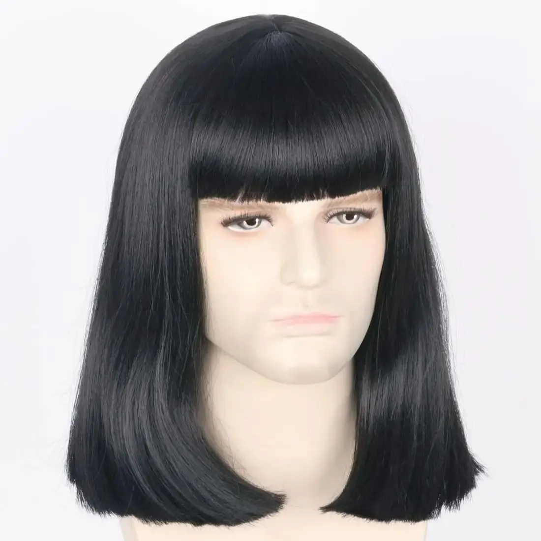 Unisex Black Wig with Bangs Short Straight Halloween Cosplay Costume Party Wigs Lord Farquaad wig