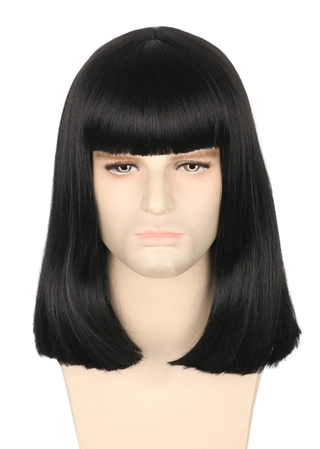 Unisex Black Wig with Bangs Short Straight Halloween Cosplay Costume Party Wigs Lord Farquaad wig